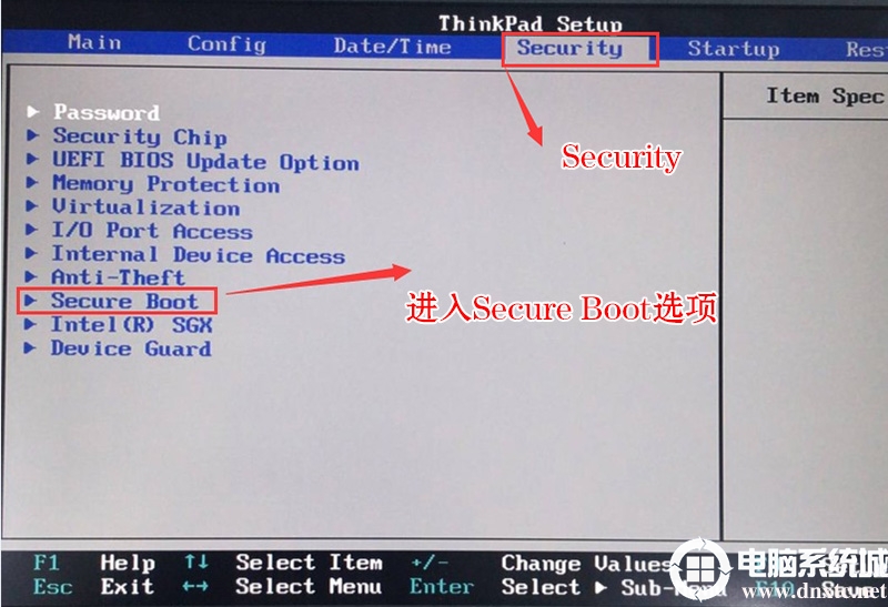 ����Secure Bootѡ��رհ�ȫ����